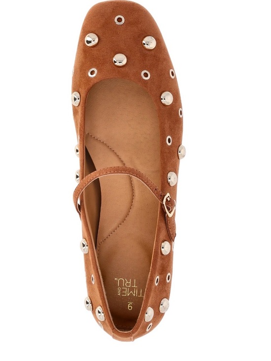 Time and Tru Shoes - Time and Tru Tan Suede Studded Mary Jane Flats